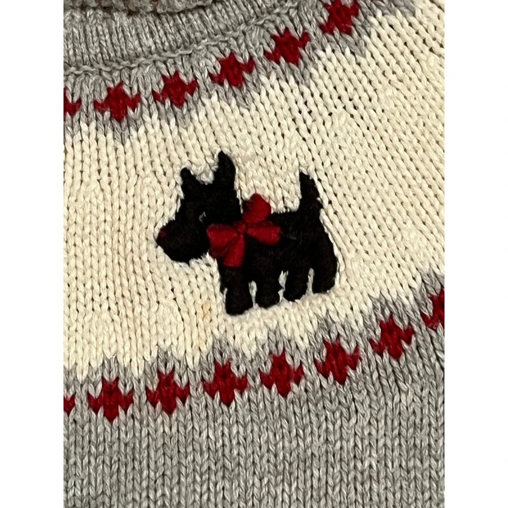 Gymboree Sweater Dress Girls 6 Grey Scottie Dog Fair Isle Knit Pockets Vintage
